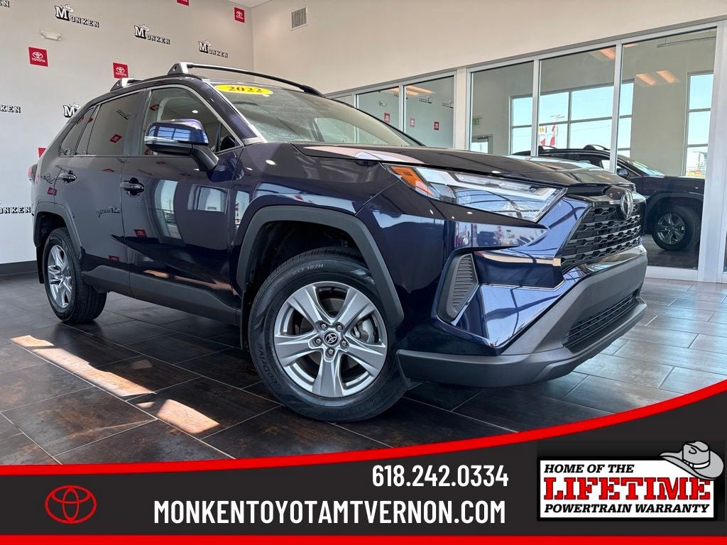 2022 Toyota RAV4 XLE in Blueprint — front three-quarter view