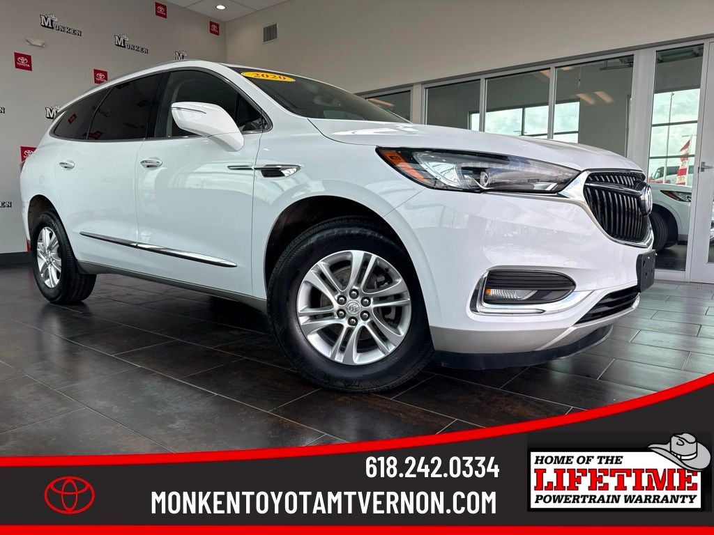 2020 Buick Enclave Essence in Summit White — front three-quarter view