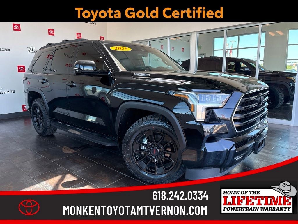 2025 Toyota Sequoia Limited in Midnight Black Metallic — front three-quarter view