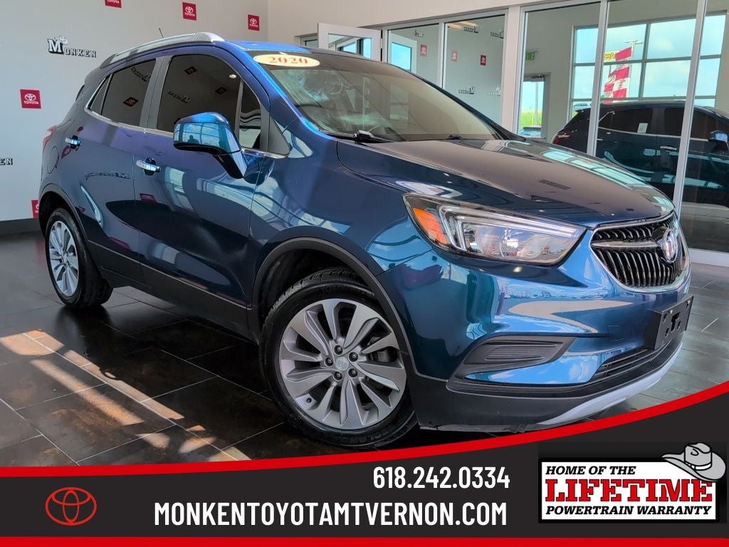 2020 Buick Encore Preferred in Deep Azure Metallic — front three-quarter view