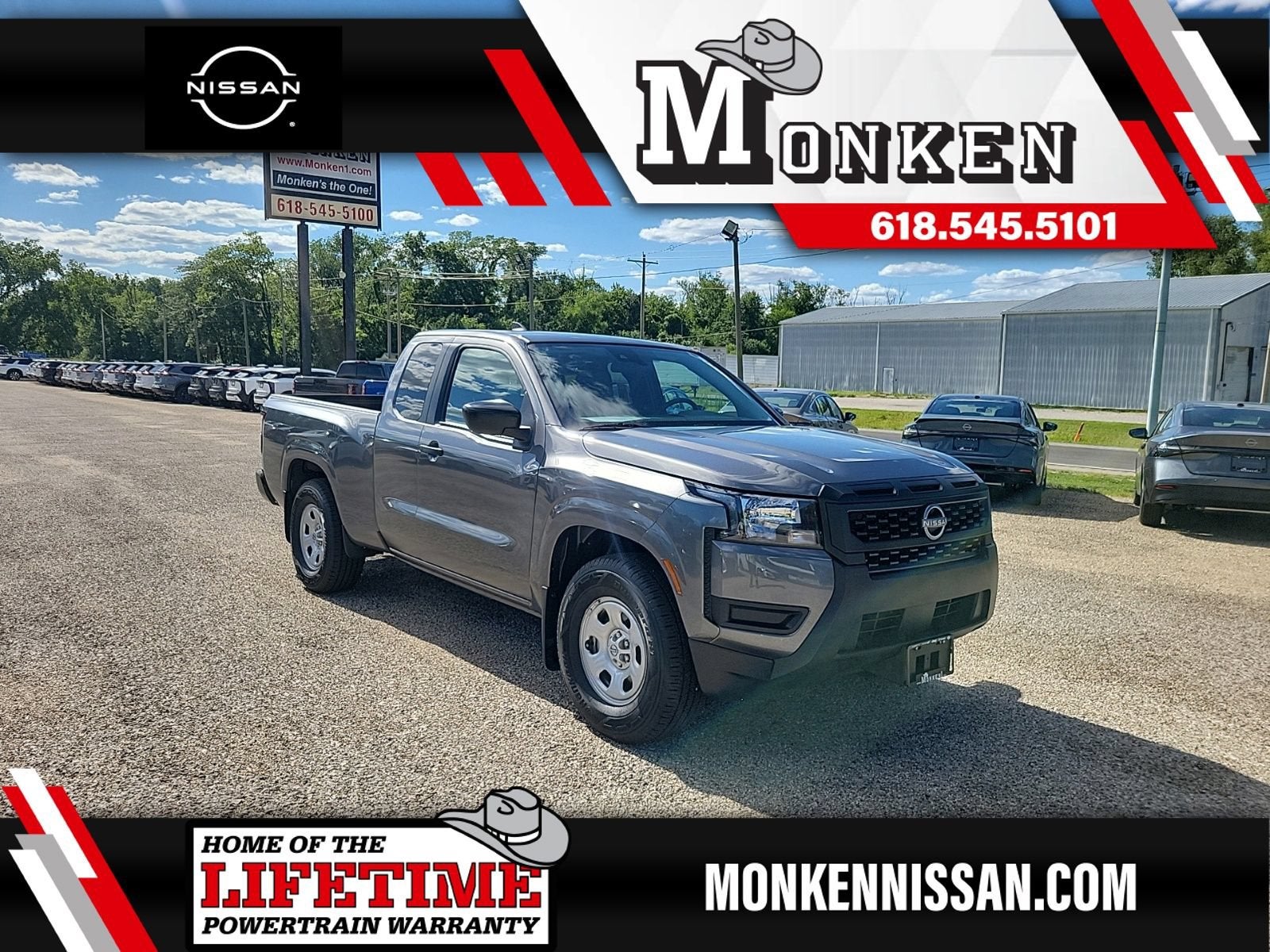 2025 Nissan Frontier S in Gun Metallic — front three-quarter view