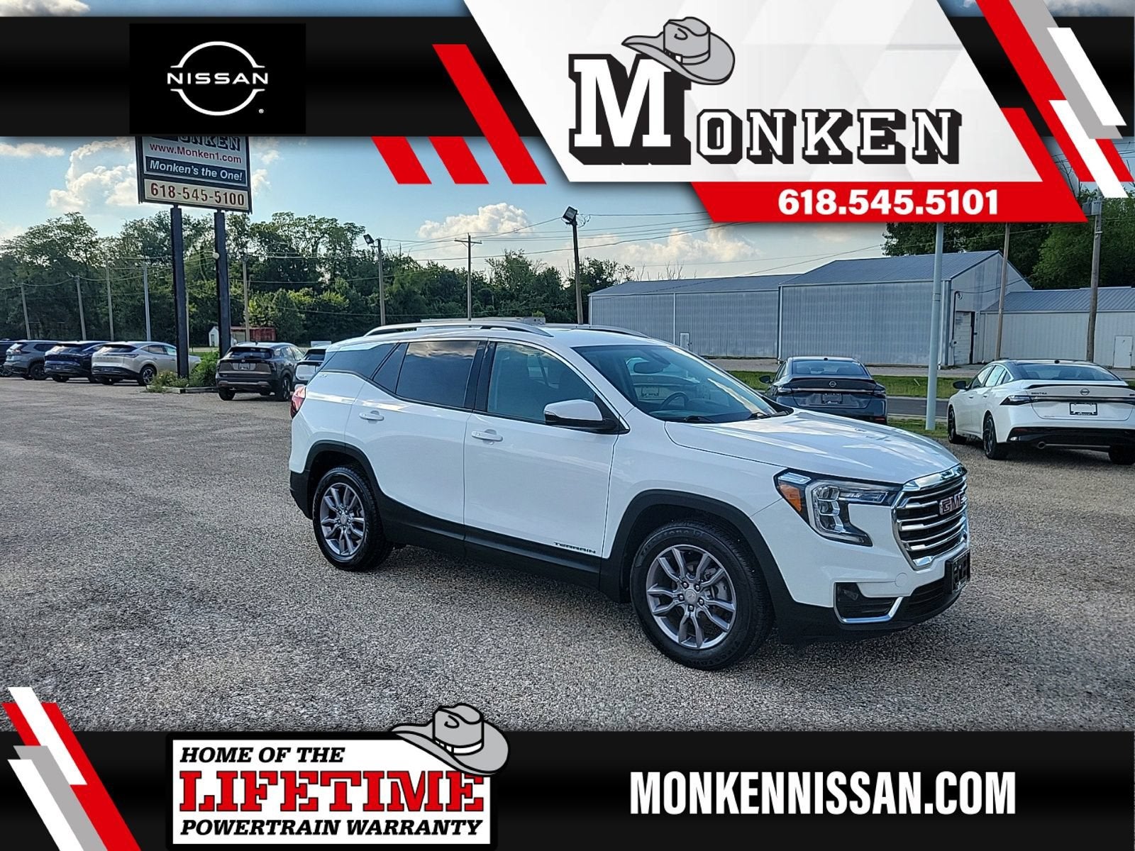 2024 GMC Terrain SLT in Summit White — front three-quarter view