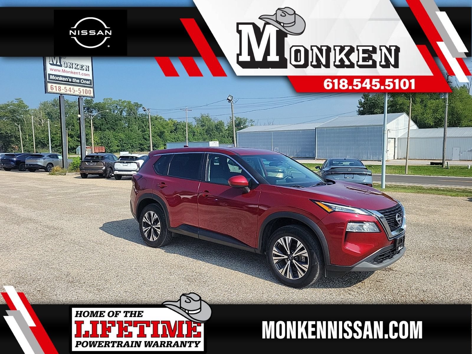 2023 Nissan Rogue SV in Scarlet Ember Tintcoat — front three-quarter view